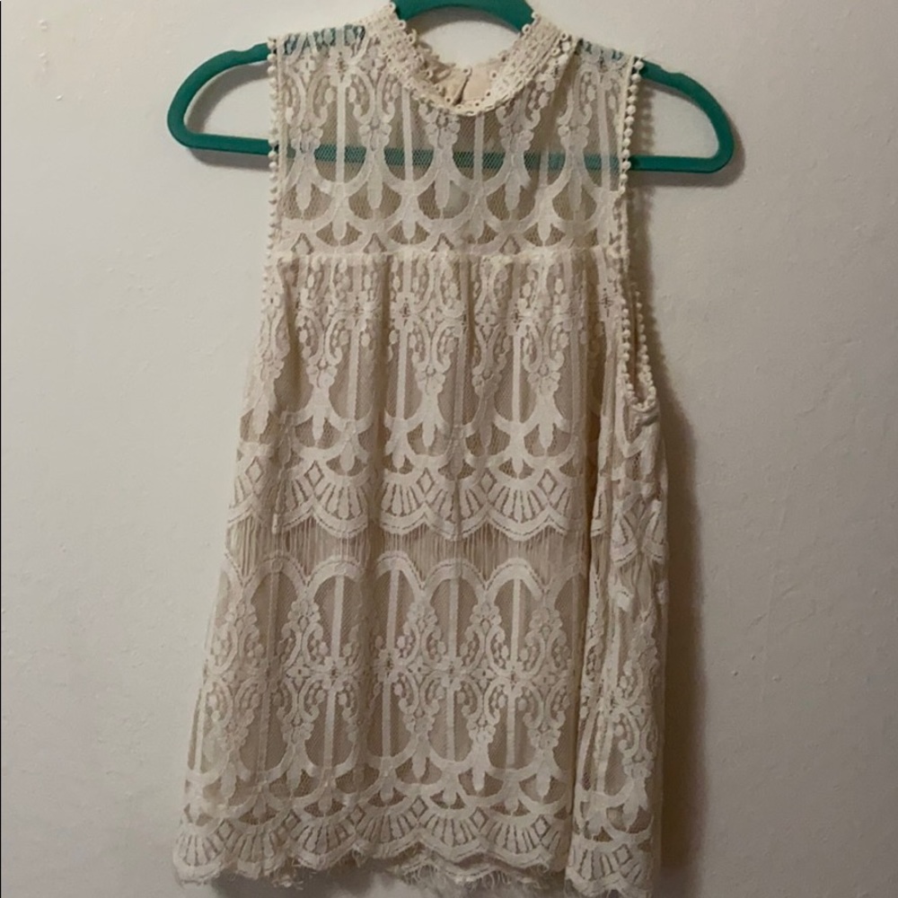 Mock neck lace blouse